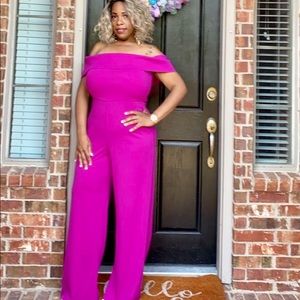Off the shoulder fuchsia jumpsuit